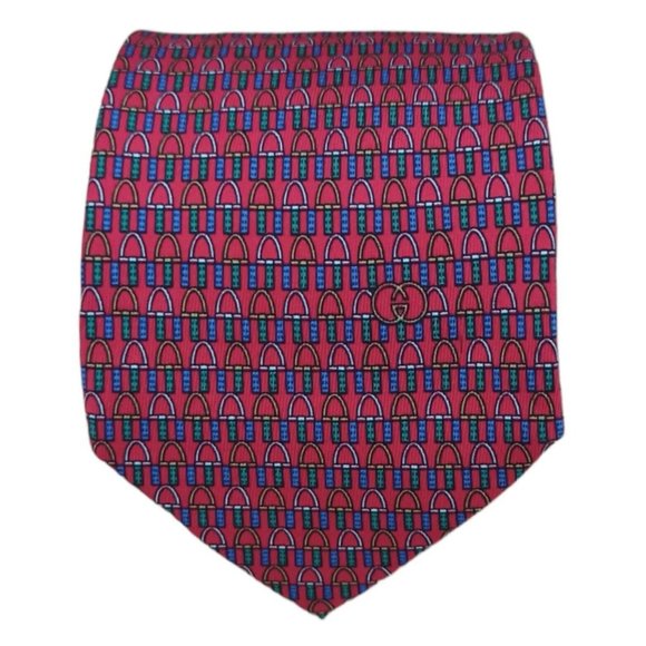 GUCCI Red Equestrian Logo Silk Tie ITALY 57"/ 3.4" EC - Picture 1 of 12